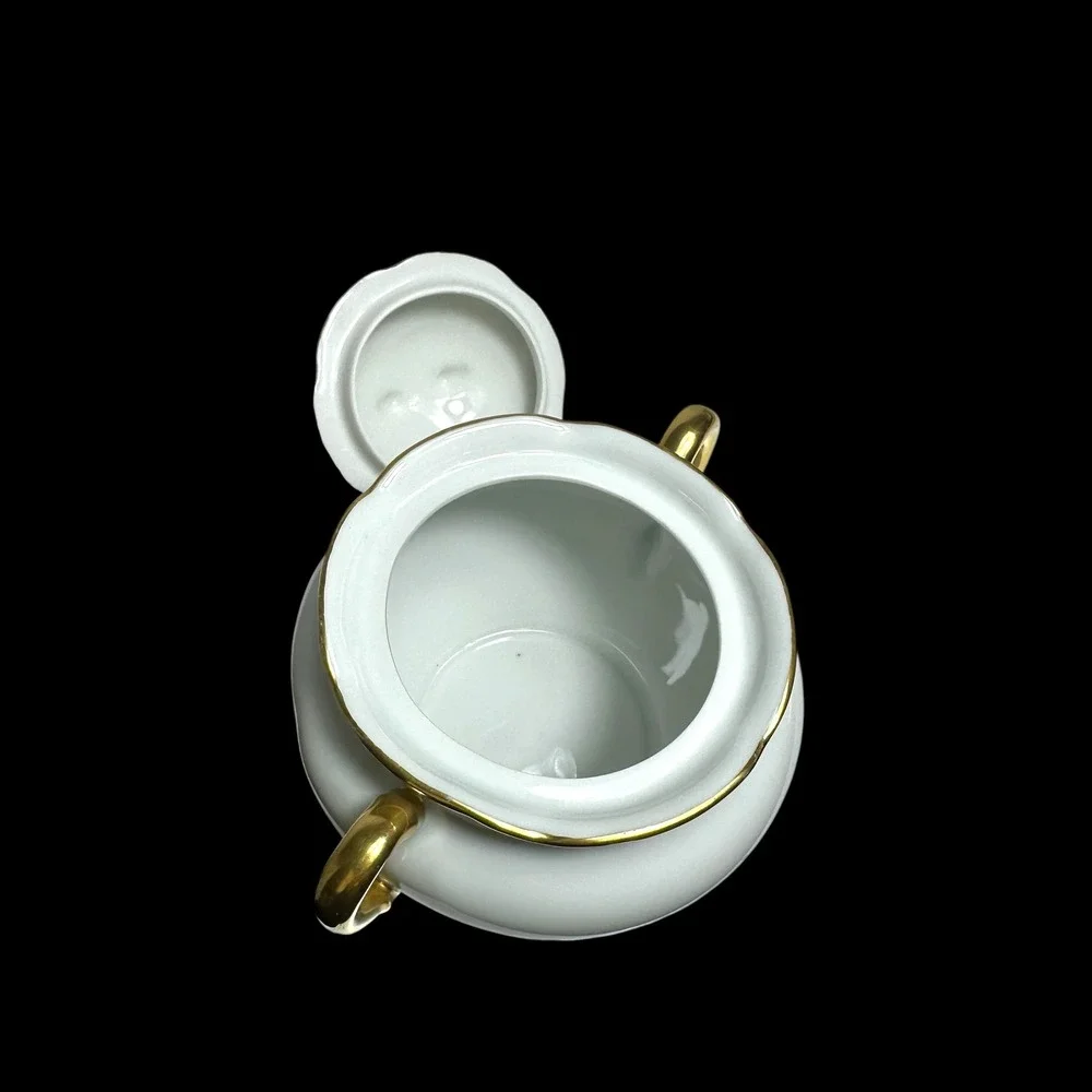 Vintage Epiag Royal Czechoslovakia White Porcelain Gold Trim Sugar & Creamer Set